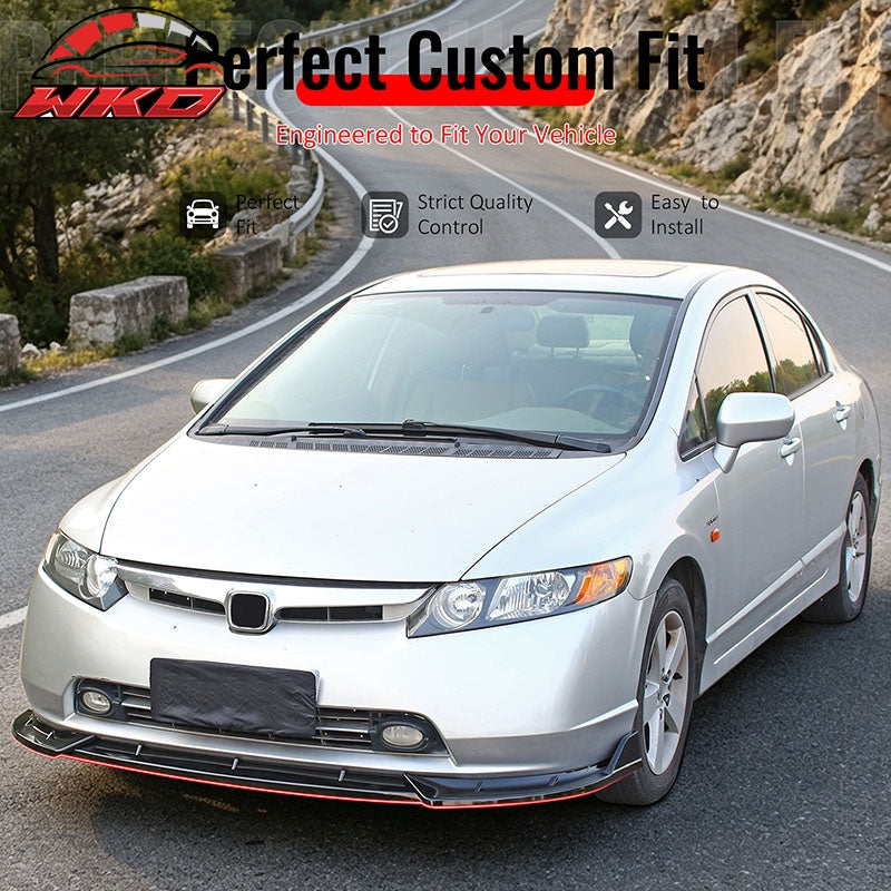 Wholesale 06-08 Honda Civic Sedan IKON Style Front Bumper Lip Spoiler Gloss Black 3PC - Wikond Auto