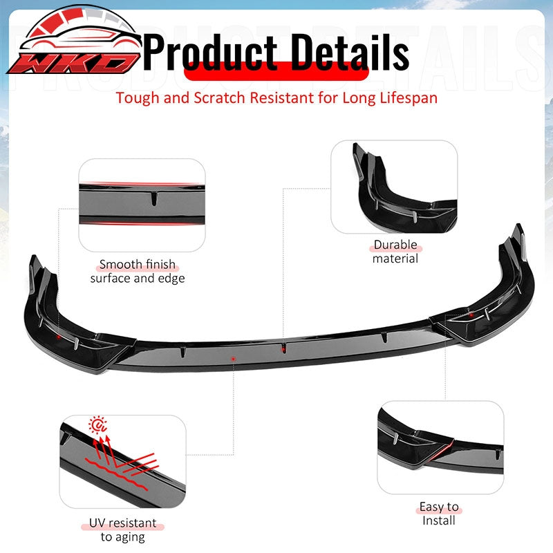 Wholesale 06-08 Honda Civic Sedan IKON Style Front Bumper Lip Spoiler Gloss Black 3PC - Wikond Auto