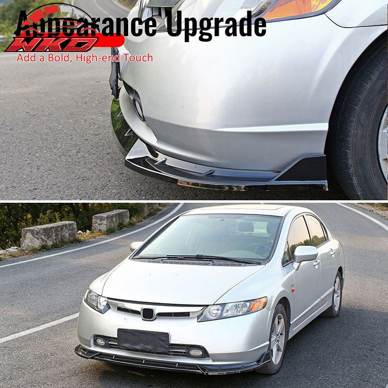 Wholesale 06-08 Honda Civic Sedan IKON Style Front Bumper Lip Spoiler Gloss Black 3PC - Wikond Auto