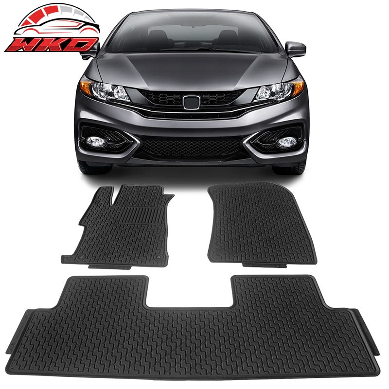 Fits 12-15 Civic Sedan Heavy Duty Black Latex Floor Mats Front & Second Row