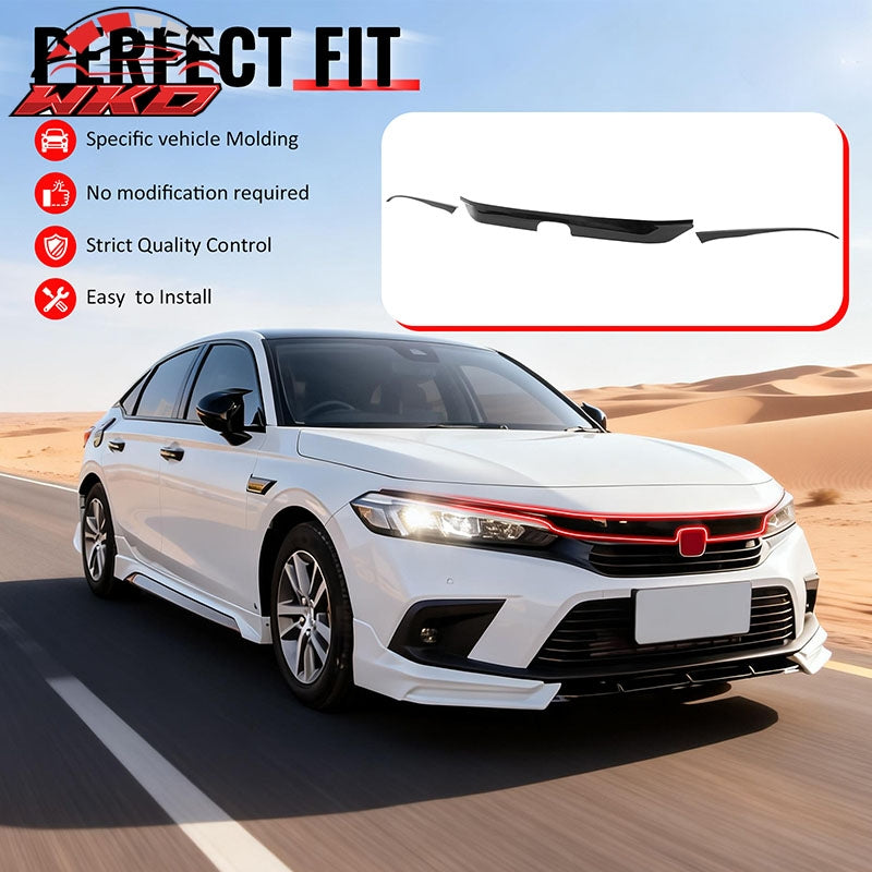 Fits 22-24 Honda Civic Sedan OE Front Bumper Grille Cover Trim ABS - Gloss Black