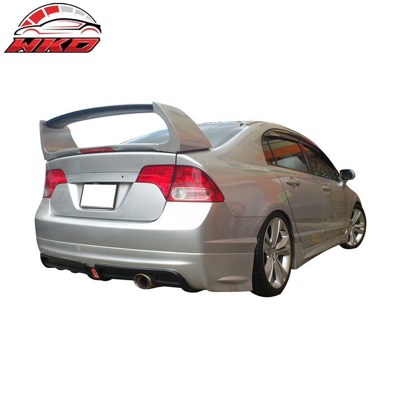 Fits 06-11 Civic 4Dr Sedan Rear Bumper Lip Spoiler with LED 3RD Brake Light