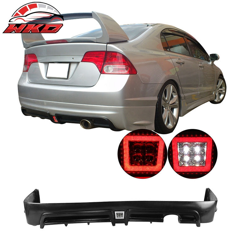 Fits 06-11 Civic 4Dr Sedan Rear Bumper Lip Spoiler with LED 3RD Brake Light