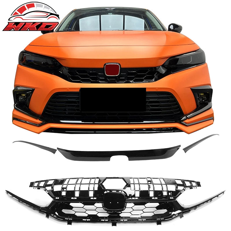 Wholesale 22-24 Honda Civic Sedan Si Style Front Bumper Grille Cover Trim Gloss Black