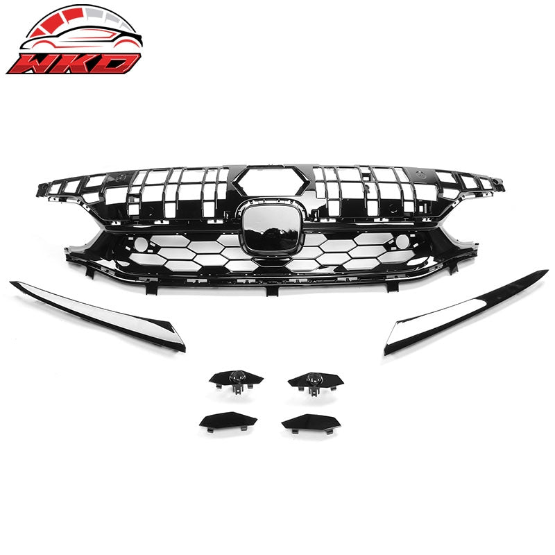 Fits 22-24 Honda Civic Sedan Si Style Front Bumper Grille Cover Trim Gloss Black