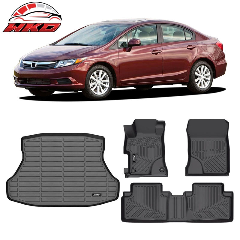 Wholesale 12-15 Honda Civic Sedan TPE All Weather Waterproof 3D Floor + Trunk Mats