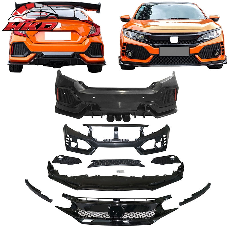 Wholesale 16-21 Honda Civic Sedan TR Style Front & Rear Bumper Cover W/Grille&Lip PP