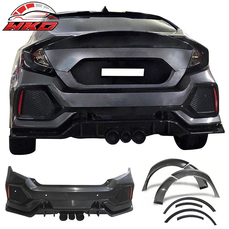 Wholesale 16-21 Honda Civic Sedan TR Style Rear Bumper Cover W/8PCS Fender Flares PP