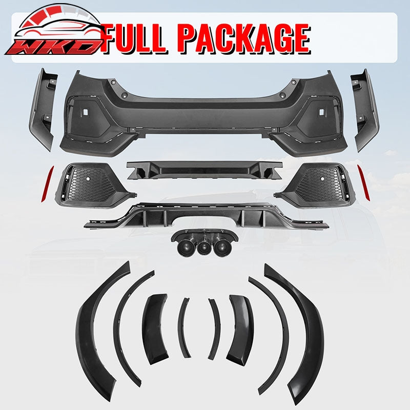 Fits 16-21 Honda Civic Sedan TR Style Rear Bumper Cover W/8PCS Fender Flares PP
