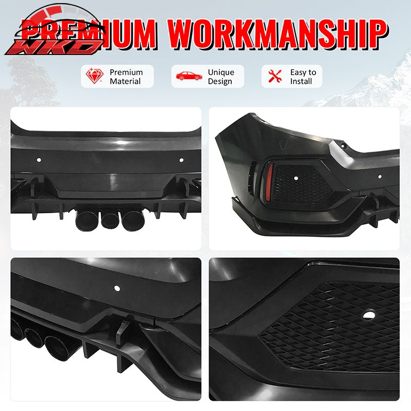 Fits 16-21 Honda Civic Sedan TR Style Rear Bumper Cover W/8PCS Fender Flares PP