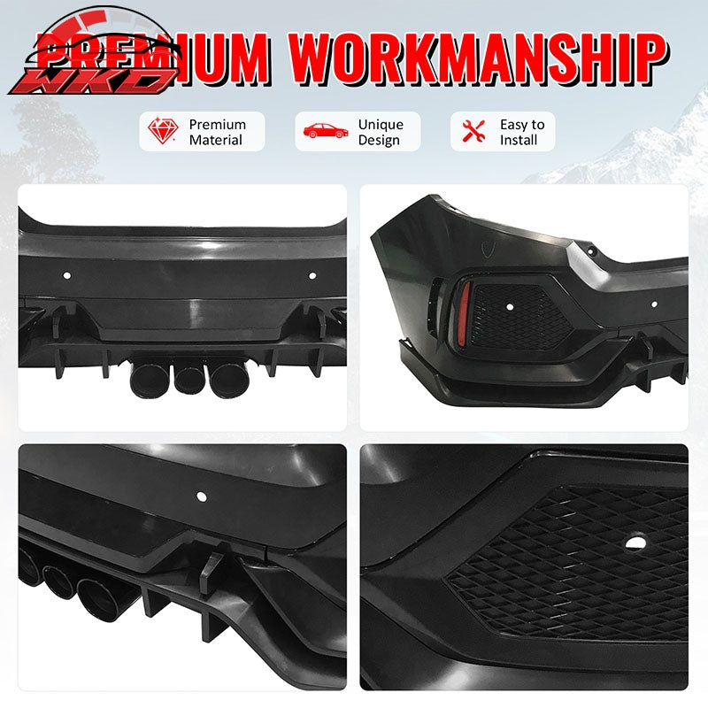 Fits 16-21 Honda Civic Sedan TR Style Rear Bumper Cover Replacement W/Diffuser