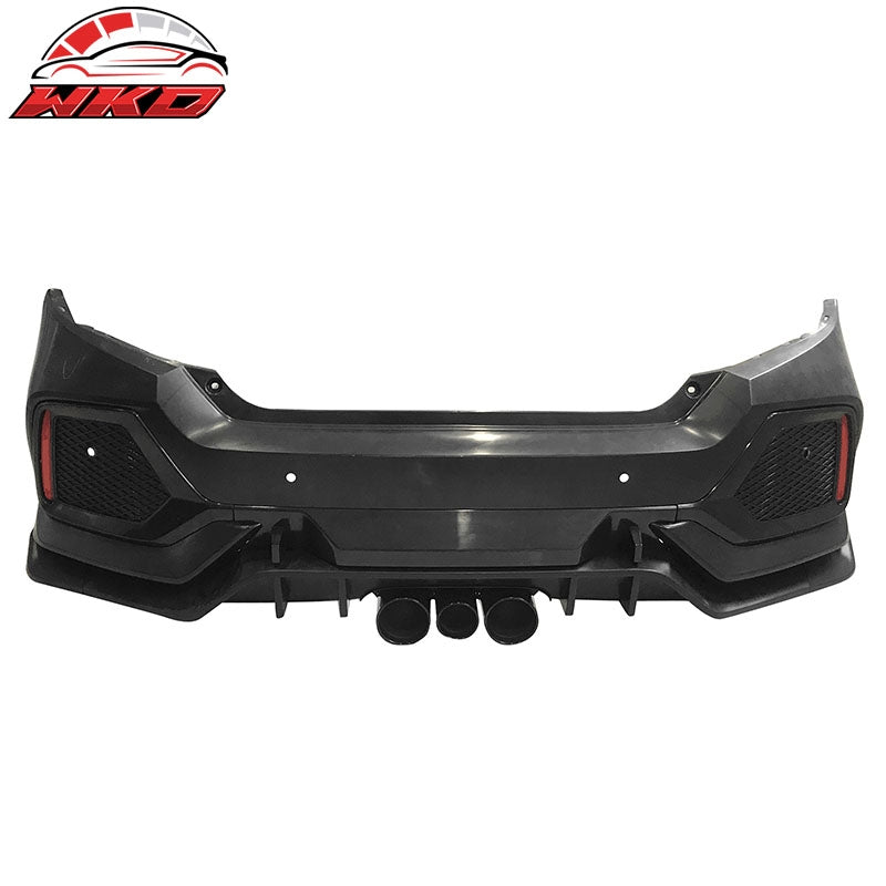 Fits 16-21 Honda Civic Sedan TR Style Rear Bumper Cover Replacement W/Diffuser