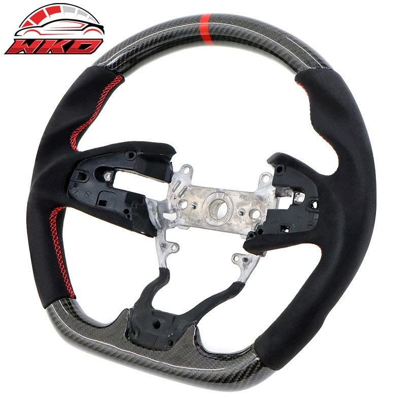 Wholesale 16-21 Honda Civic Carbon Fiber Steering Wheel Alcantara Red Stitch w/ Ring