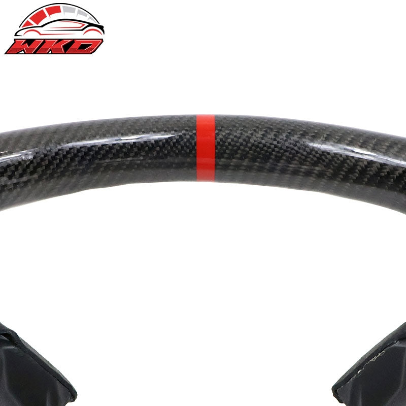 Fits 16-21 Honda Civic Carbon Fiber Steering Wheel Alcantara Red Stitch w/ Ring