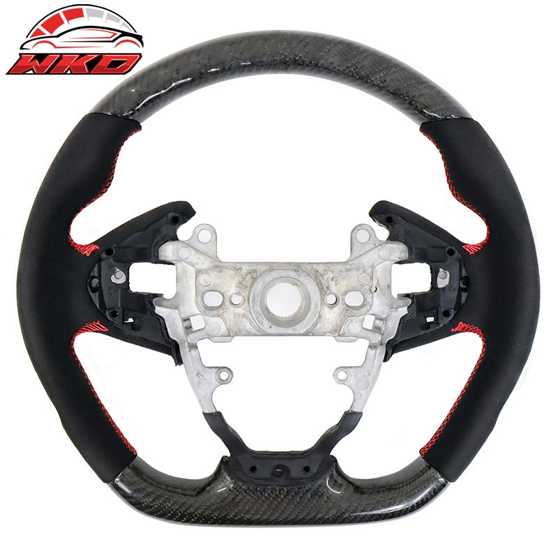 Fits 16-21 Honda Civic 10th Gen Steering Wheel W/Red Stitch Carbon Fiber CF