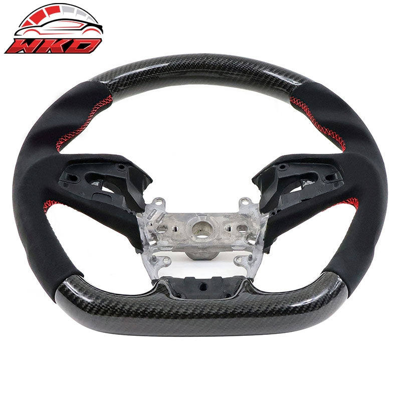 Fits 16-21 Honda Civic 10th Gen Steering Wheel W/Red Stitch Carbon Fiber CF