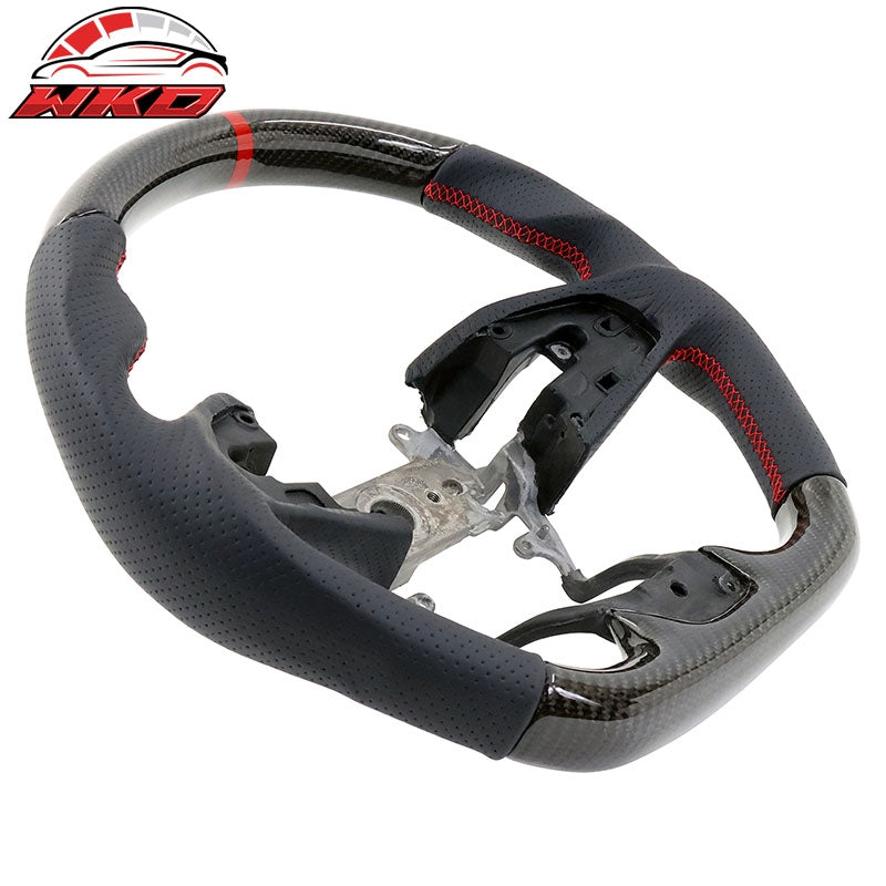 Fits 16-21 Honda Civic Steering Wheel Carbon Fiber Leather Red Stitch w/ Ring