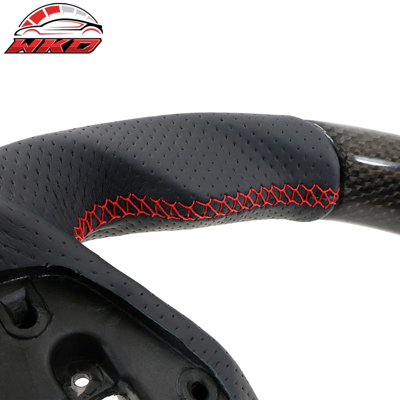 Fits 16-21 Honda Civic Steering Wheel Carbon Fiber Leather Red Stitch w/ Ring