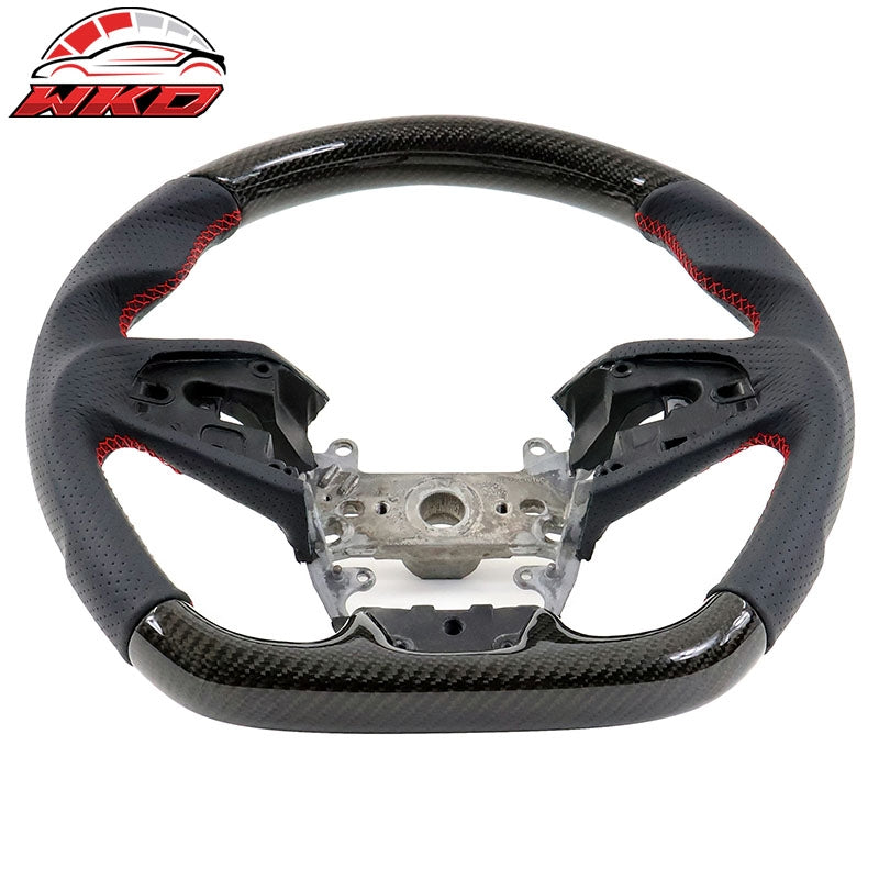 Fits 16-21 Honda Civic Steering Wheel Carbon Fiber Perforated Leather Red Stitch