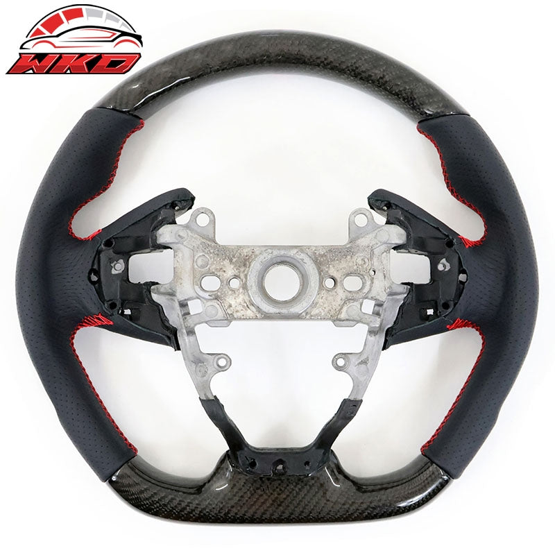 Fits 16-21 Honda Civic Steering Wheel Carbon Fiber Perforated Leather Red Stitch