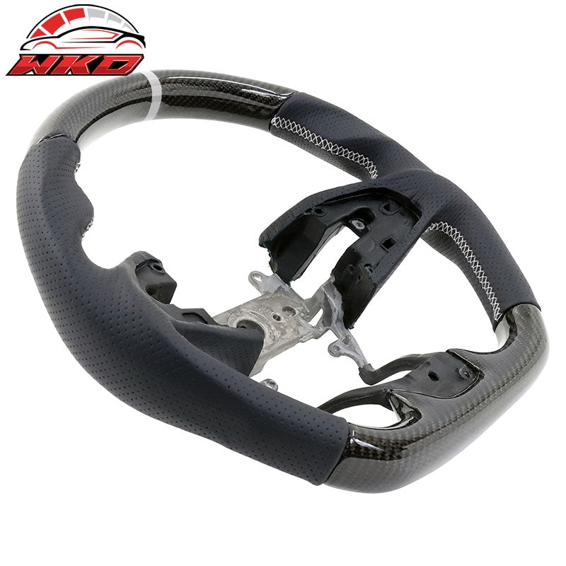 Fits 16-21 Honda Civic Steering Wheel Carbon Fiber Leather White Stitch w/ Ring