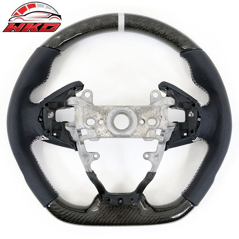 Fits 16-21 Honda Civic Steering Wheel Carbon Fiber Leather White Stitch w/ Ring