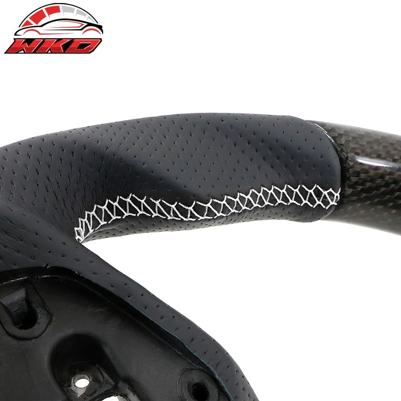 Fits 16-21 Honda Civic Steering Wheel Carbon Fiber Leather White Stitch w/ Ring