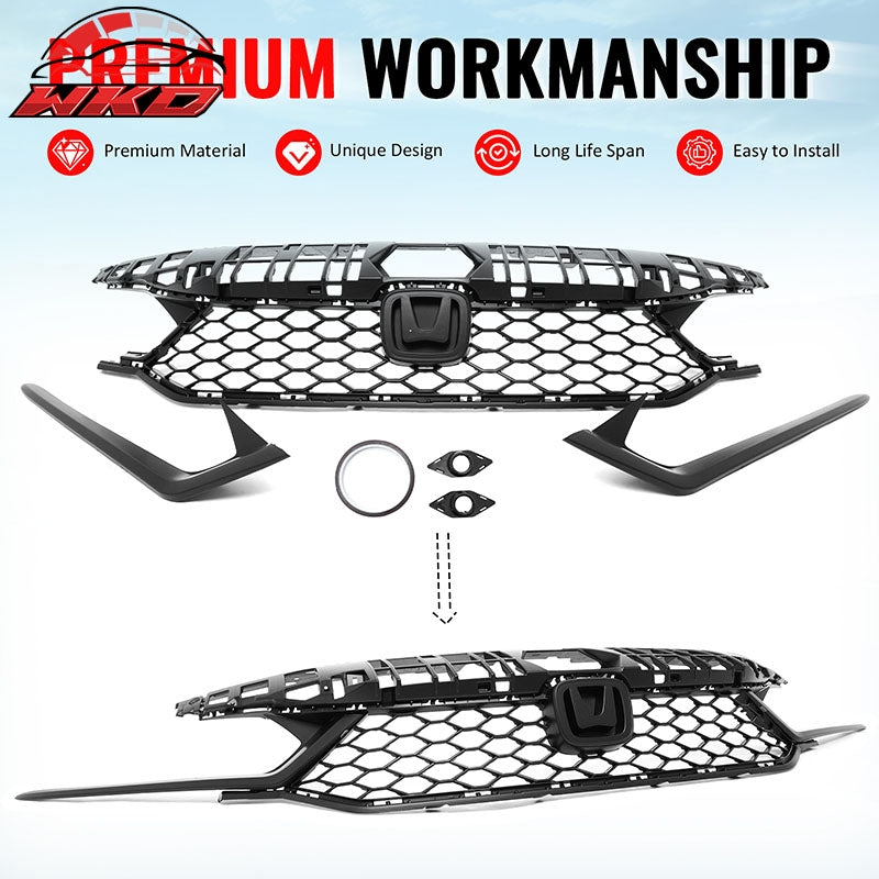 Fits 25-26 Honda Civic Type R Style Front Bumper Upper Grille ABS Matte Black