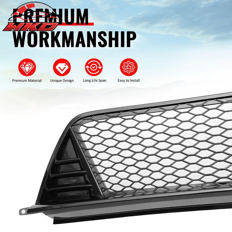 Fits 22-24 Honda Civic Type R Style Front Grille LED Foglight Bezels Gloss Black