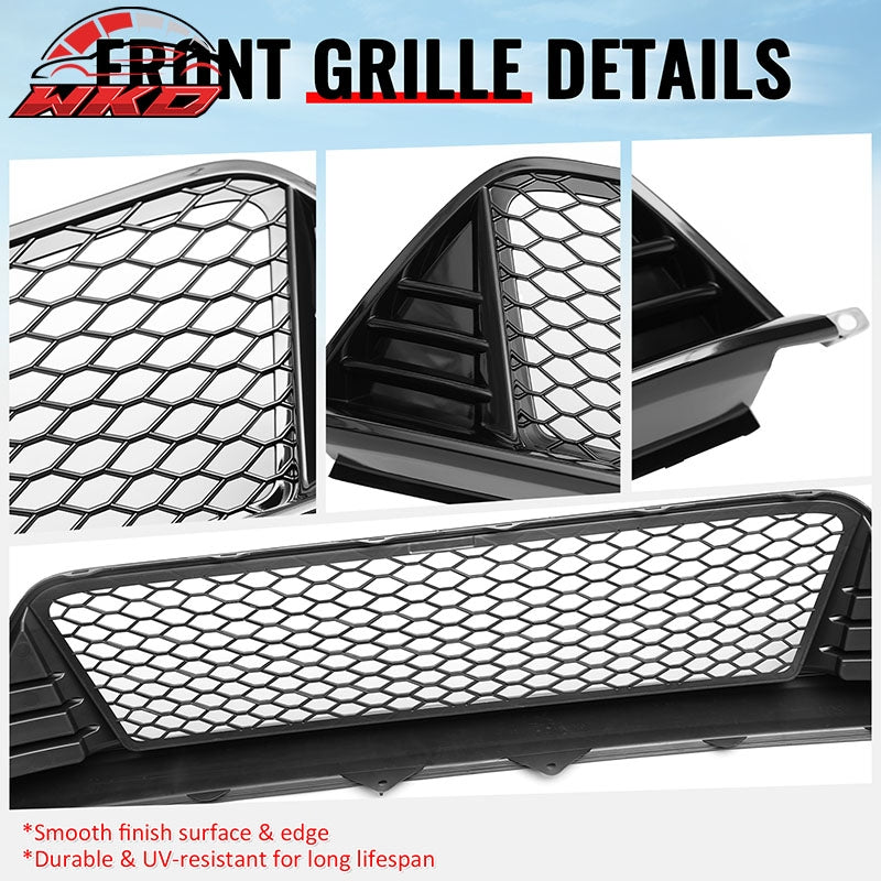 Fits 22-24 Honda Civic Type R Style Front Grille LED Foglight Bezels Gloss Black