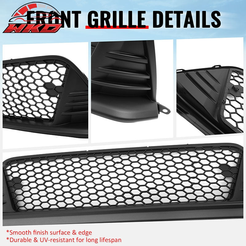 Fits 22-24 Honda Civic Type R Style Front Grille LED Foglight Bezels Matte Black