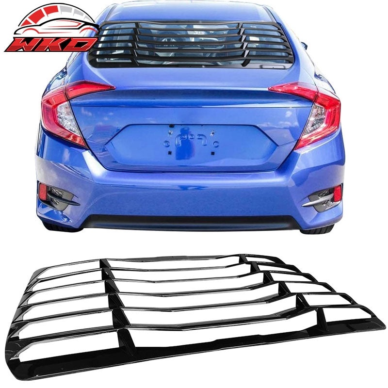Fits 16-21 Honda Civic Sedan IKON Style Window Louver Sun Shade ABS Gloss Black