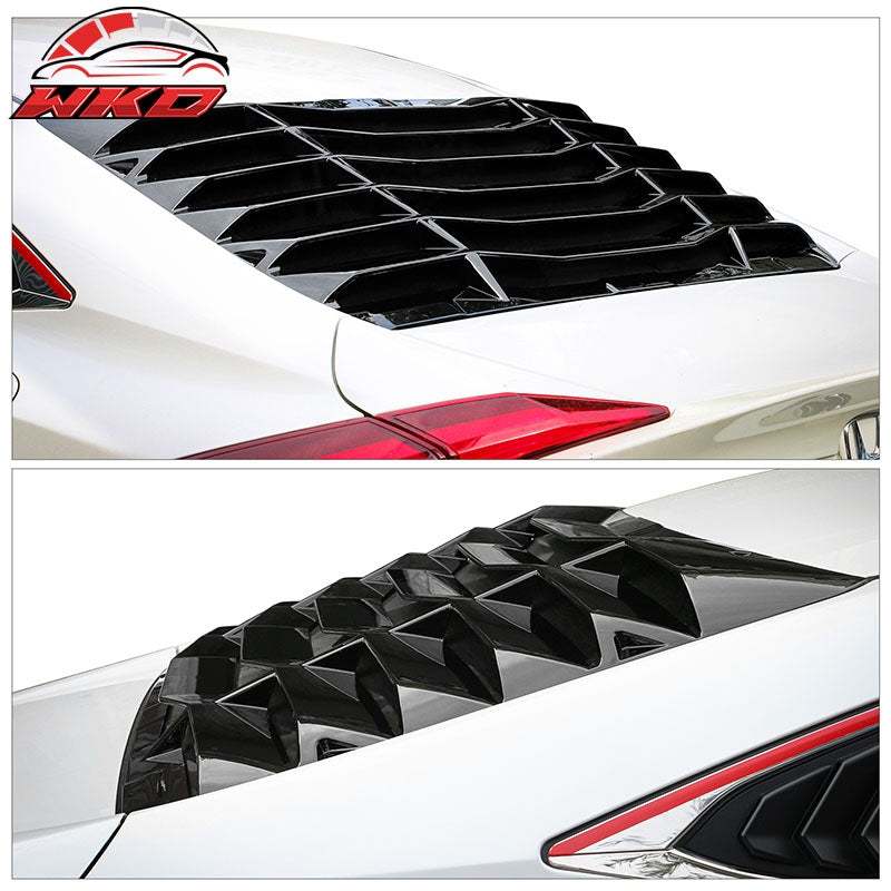 Fits 16-21 Honda Civic Sedan IKON Style Window Louver Sun Shade ABS Gloss Black
