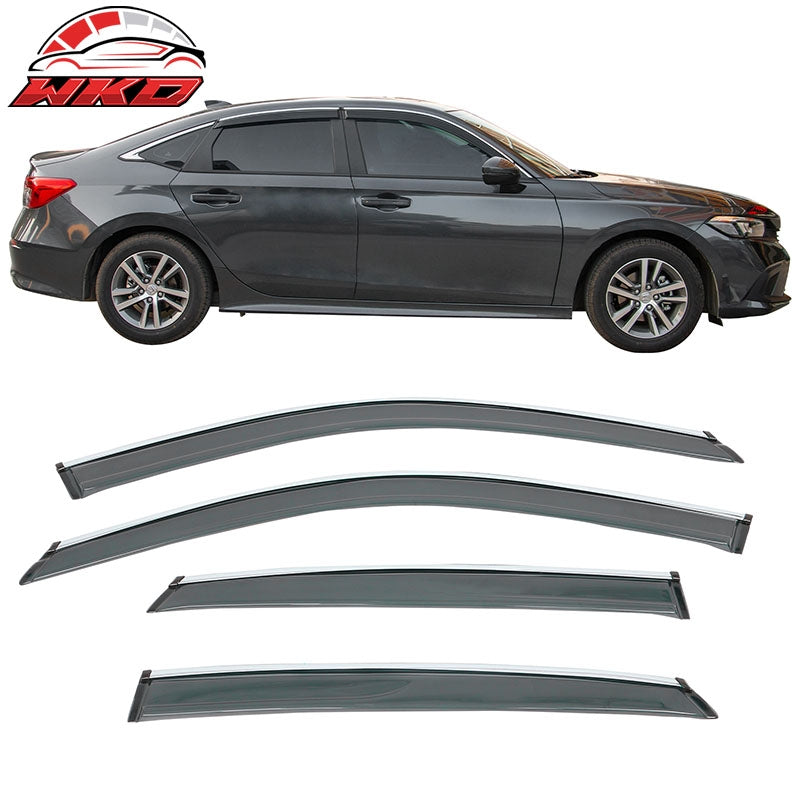 Wholesale 22-26 Honda Civic Sedan 4DR Acrylic Tape-on Window Visors With Chrome 4PCS