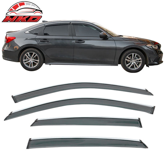 Wholesale 22-26 Honda Civic Sedan 4DR Acrylic Tape-on Window Visors With Chrome 4PCS