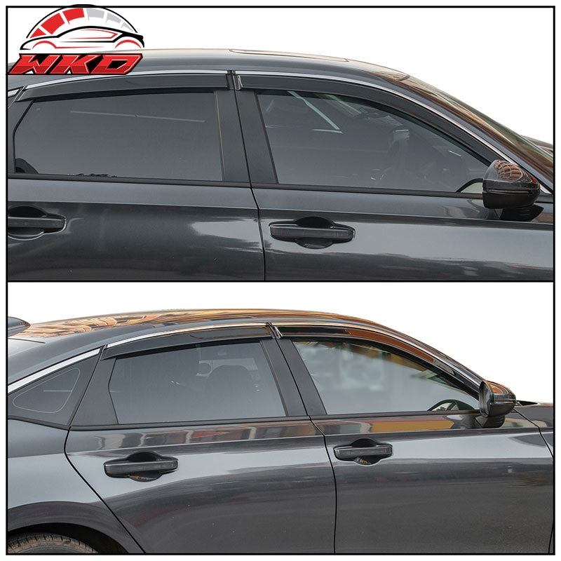 Fits 22-26 Honda Civic Sedan 4DR Acrylic Tape-on Window Visors With Chrome 4PCS