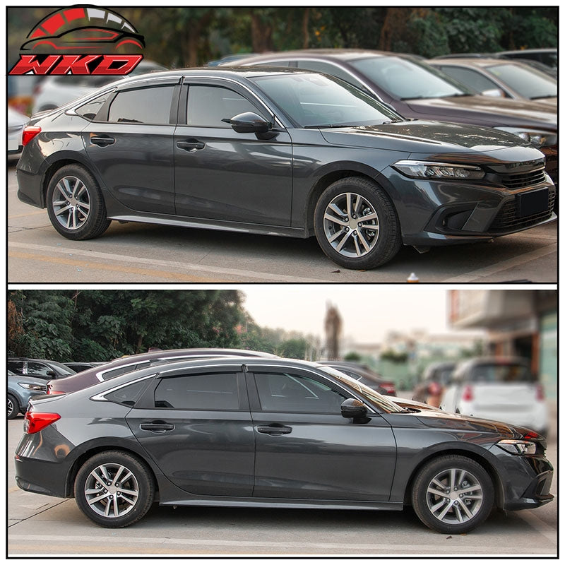 Fits 22-26 Honda Civic Sedan 4DR Acrylic Tape-on Window Visors With Chrome 4PCS