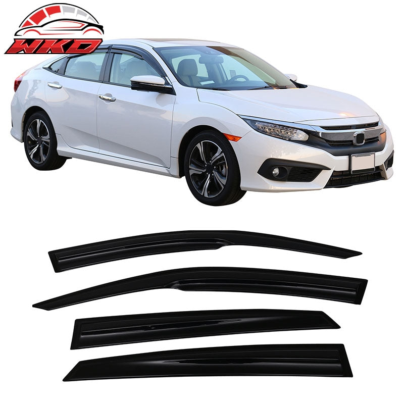 Fits 16-21 Honda Civic Sedan Mugen Style Tape on Window Visors Deflectors 4PCS