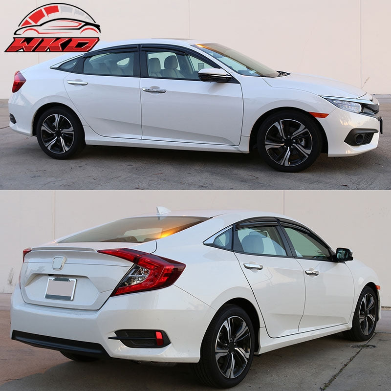 Fits 16-21 Honda Civic Sedan Mugen Style Tape on Window Visors Deflectors 4PCS