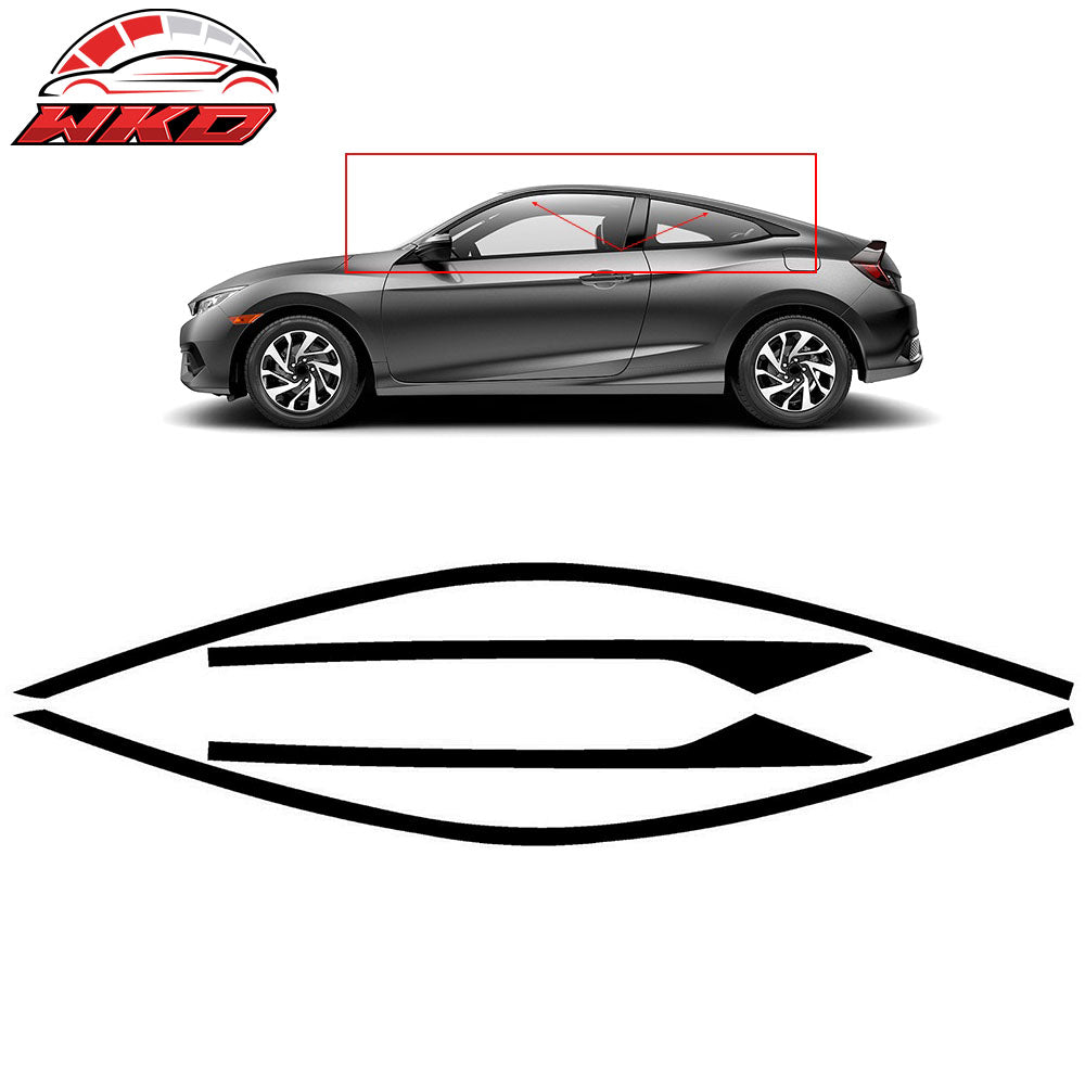Fits 16-20 Honda Civic Coupe Window Trim Chrome Delete Vinyl - Gloss Black