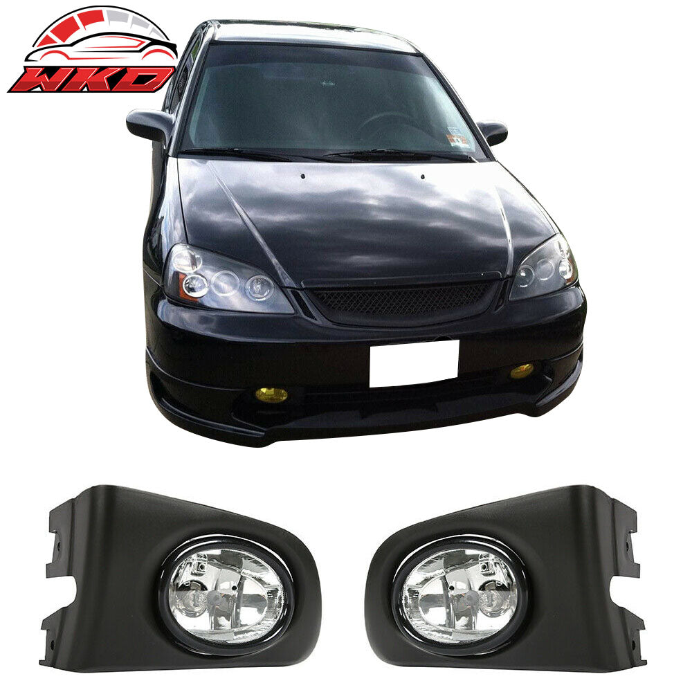 Fits 2001-2003 Honda Civic Clear Lens Fog Light Front Bumper Driving lamp Pair