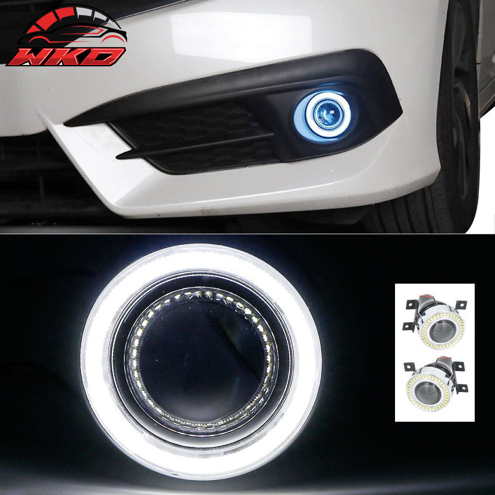 Fits 16-20 Honda Civic LED Halo Angel Eyes Projector Fog Lights Direct Fit 2PC