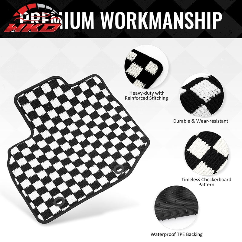 Fits 09-13 Honda Fit Anti-slip Floor Mats Checkered Carpets Black White Plaid