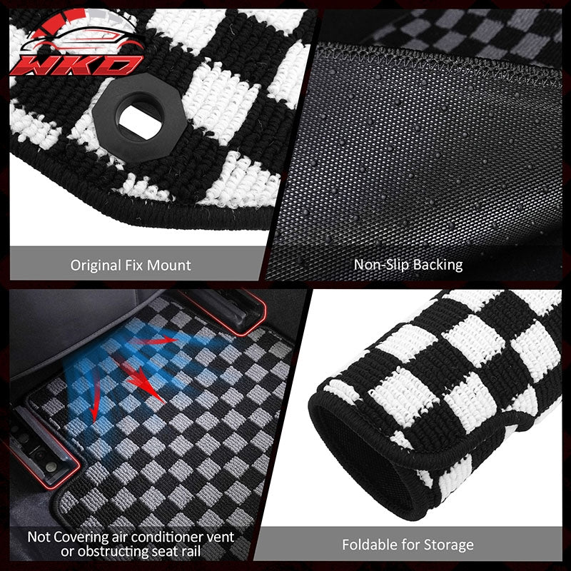 Fits 09-13 Honda Fit Anti-slip Floor Mats Checkered Carpets Black White Plaid