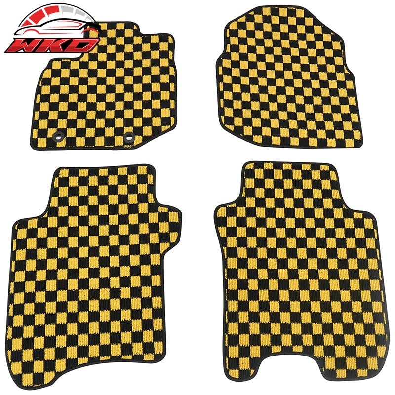 Wholesale 09-13 Honda  Anti-slip Floor Mats Checkered Carpets Black Yellow Plaid