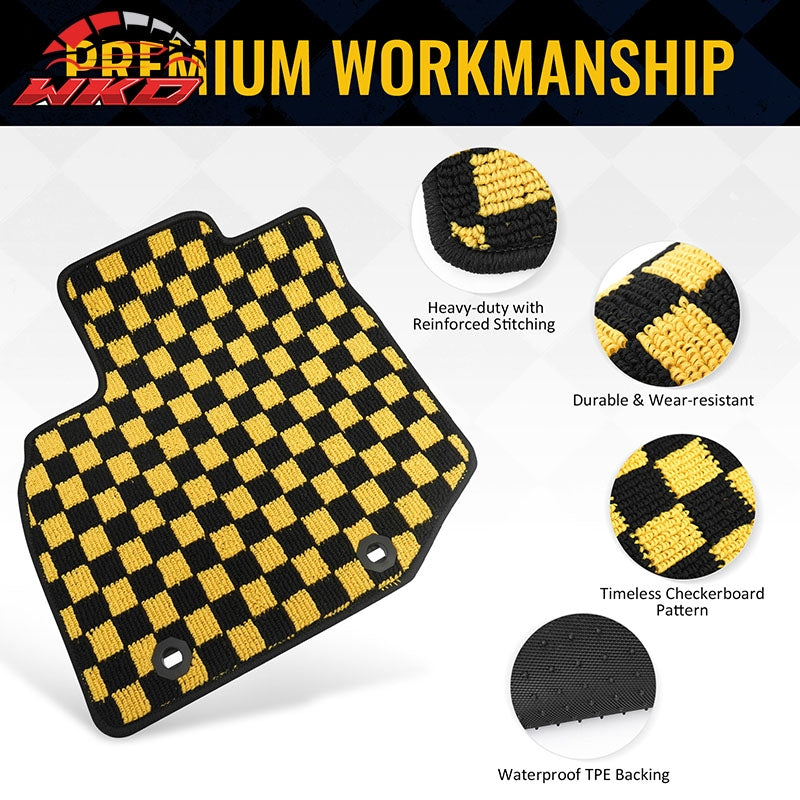 Fits 09-13 Honda Fit Anti-slip Floor Mats Checkered Carpets Black Yellow Plaid