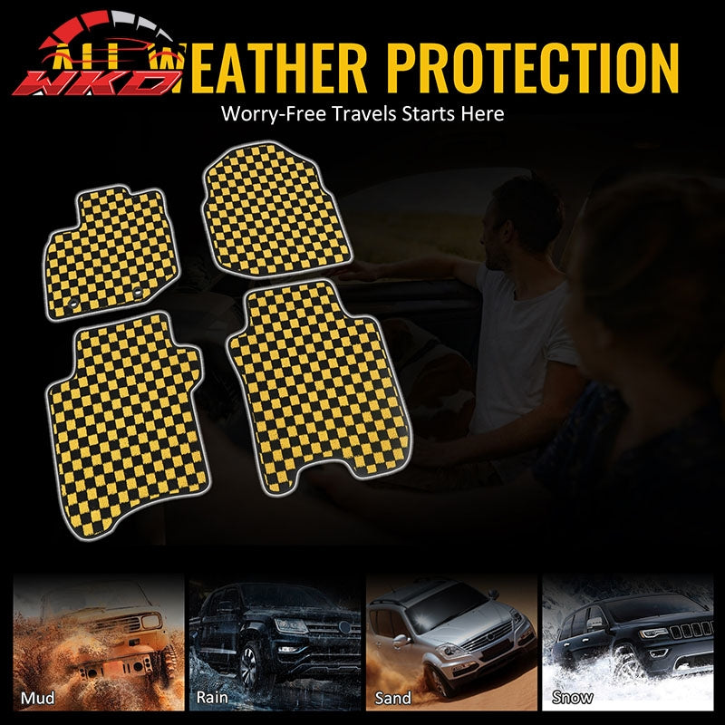 Fits 09-13 Honda Fit Anti-slip Floor Mats Checkered Carpets Black Yellow Plaid
