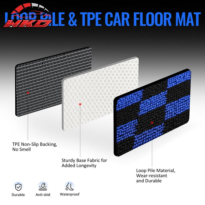 Fits 09-13 Honda Fit Car Anti-slip Floor Mats Checkered Carpets Black Blue Plaid