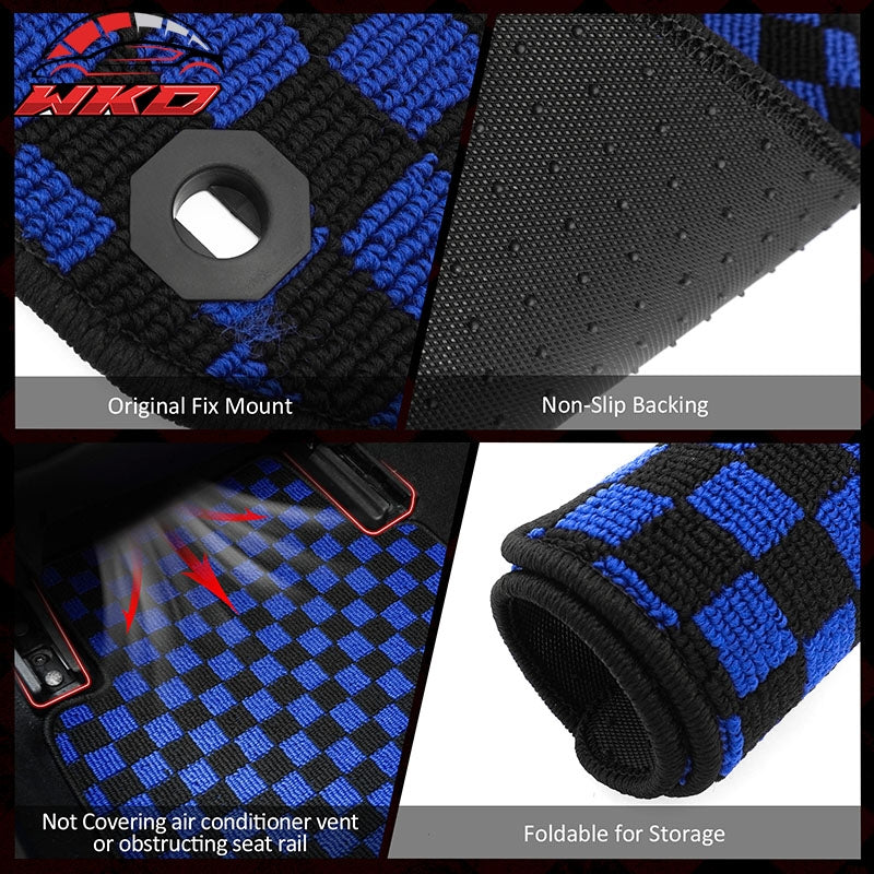 Fits 09-13 Honda Fit Car Anti-slip Floor Mats Checkered Carpets Black Blue Plaid