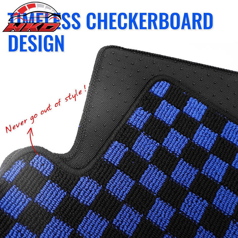 Fits 09-13 Honda Fit Car Anti-slip Floor Mats Checkered Carpets Black Blue Plaid